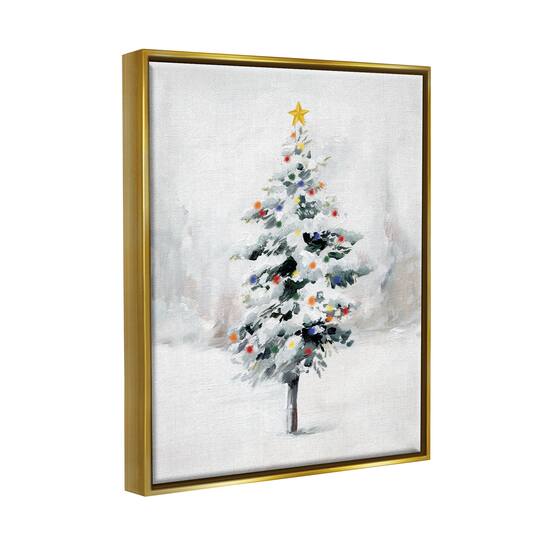 Stupell Industries Snowy Christmas Tree Landscape Framed Floater Canvas Wall Art